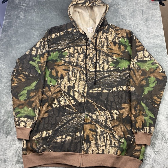 Vintage Camo Hoodie‎ Mens Size XL Bigwoods Trebark Full Zip Angler Bait Casting - Picture 4 of 15